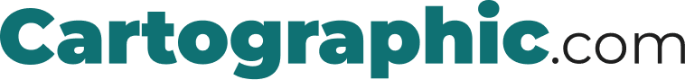 Teal and black text spelling “Cartographic.com,” representing the custom map design and cartography brand.