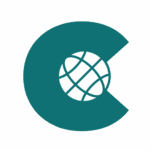 Cartographic favicon a large teal "C" with a longitude and latitude globe in the center