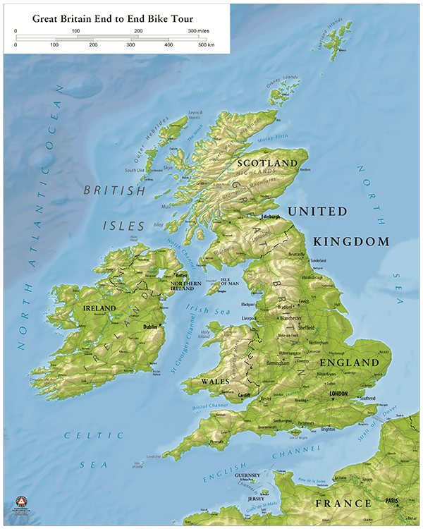 Bike tour map of United Kingdom