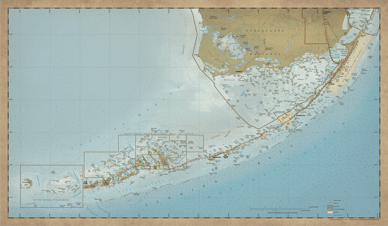 Antique reproduction map of the Florida Keys