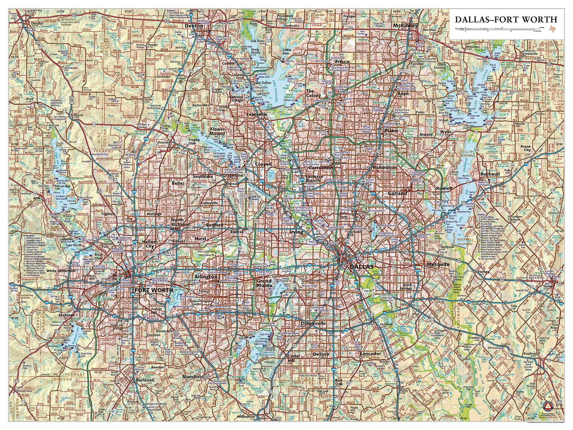 Detailed road maps of Dallas-Fort Worth