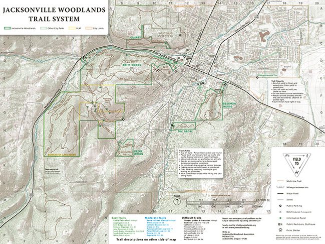 Jacksonville Woodlands Trail System with faded town and road information and distinct brown trails